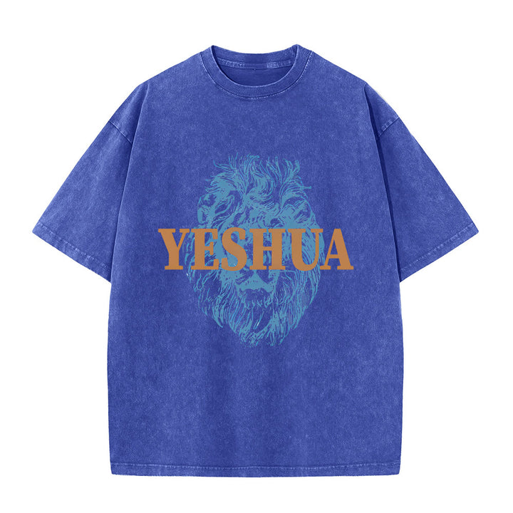 Christianartworkshop "YESHUA" Löwenkopf-T-Shirt (gewaschen) - Blau - 5XL - image 2