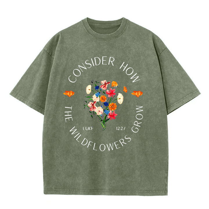 Christianartworkshop „Betrachte, wie die Wildblumen wachsen“ Unisex-T-Shirt (vorgewaschen) - Armeegrün - 5XL - image 5