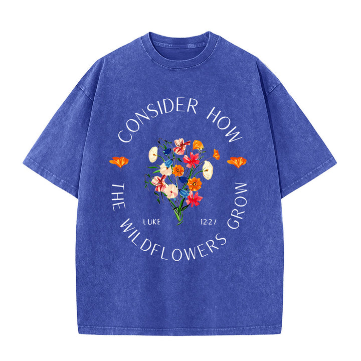 Christianartworkshop „Betrachte, wie die Wildblumen wachsen“ Unisex-T-Shirt (vorgewaschen) - Blau - 5XL - image 3