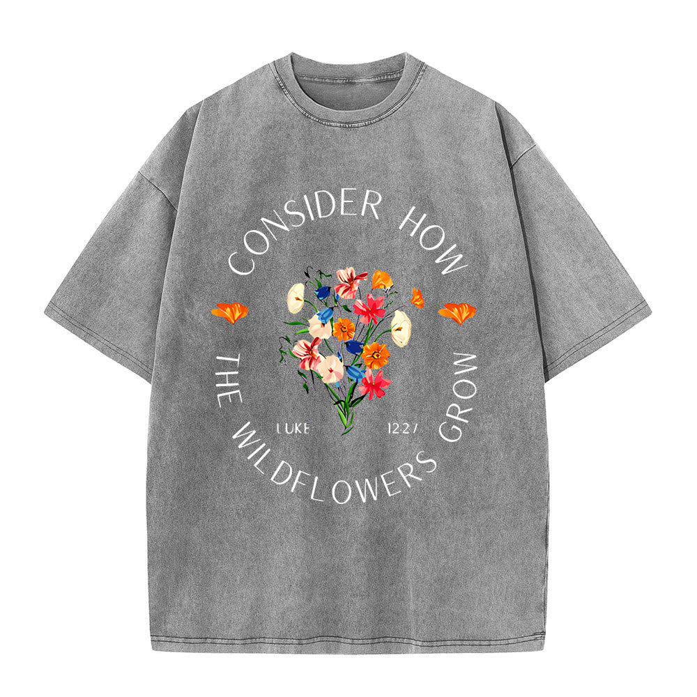 Christianartworkshop „Betrachte, wie die Wildblumen wachsen“ Unisex-T-Shirt (vorgewaschen) - Grau - 5XL - image 4