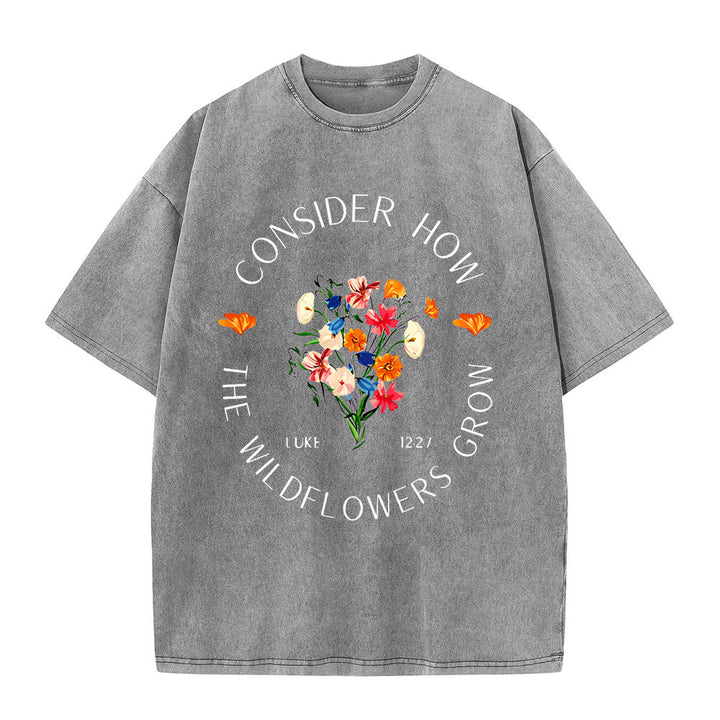 Christianartworkshop „Betrachte, wie die Wildblumen wachsen“ Unisex-T-Shirt (vorgewaschen) - Grau - 5XL - image 4