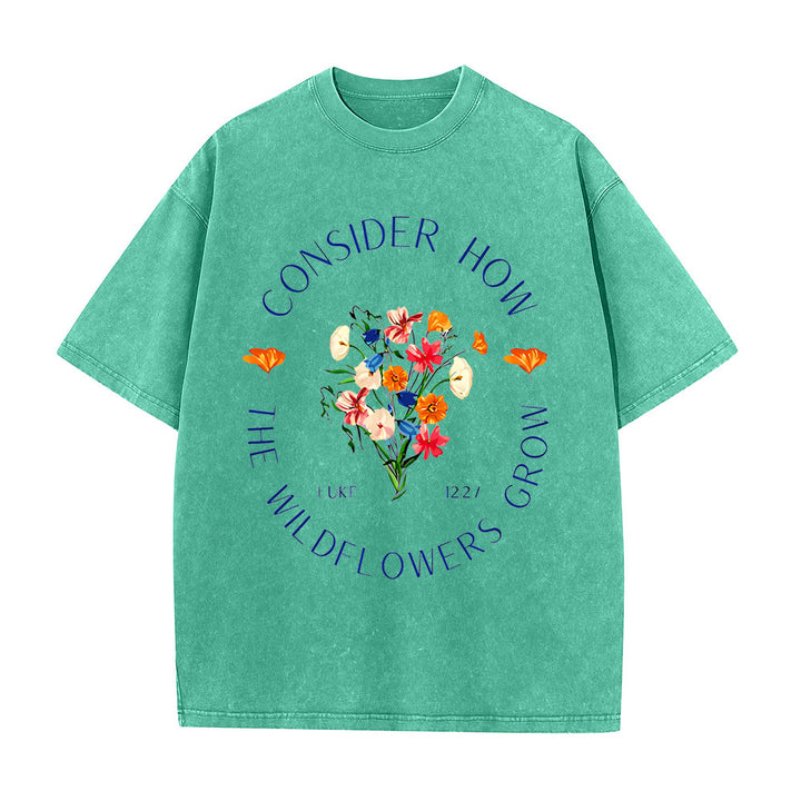Christianartworkshop „Betrachte, wie die Wildblumen wachsen“ Unisex-T-Shirt (vorgewaschen) - Grün - 5XL - image 10