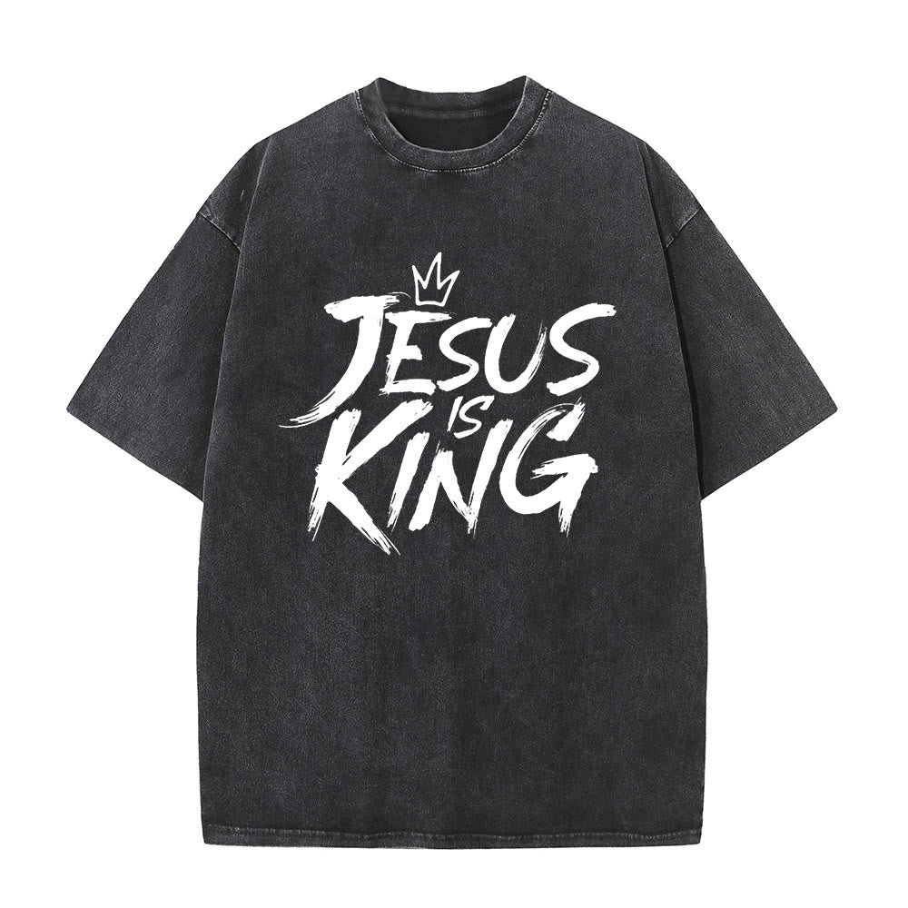 Christianartworkshop Jesus Is King Unisex-T-Shirt (vorgewaschen) - Schwarz - 5XL - image 0