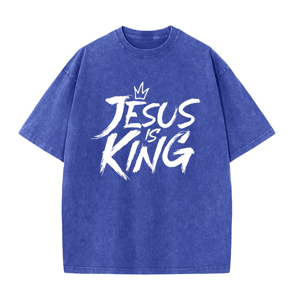 Christianartworkshop Jesus Is King Unisex-T-Shirt (vorgewaschen) - Blau - 5XL - image 9