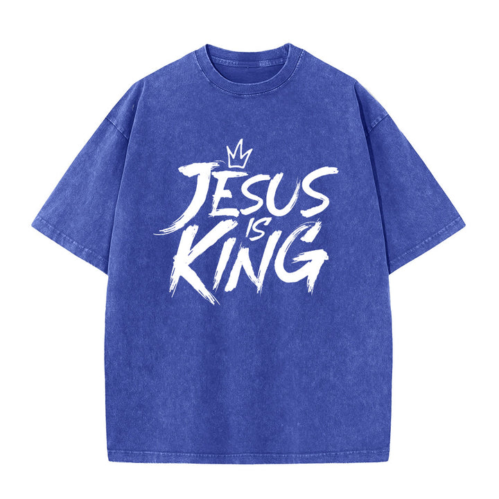 Christianartworkshop Jesus Is King Unisex-T-Shirt (vorgewaschen) - Blau - 5XL - image 9