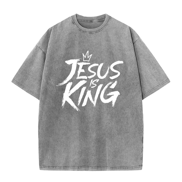 Christianartworkshop Jesus Is King Unisex-T-Shirt (vorgewaschen) - Grau - 5XL - image 8