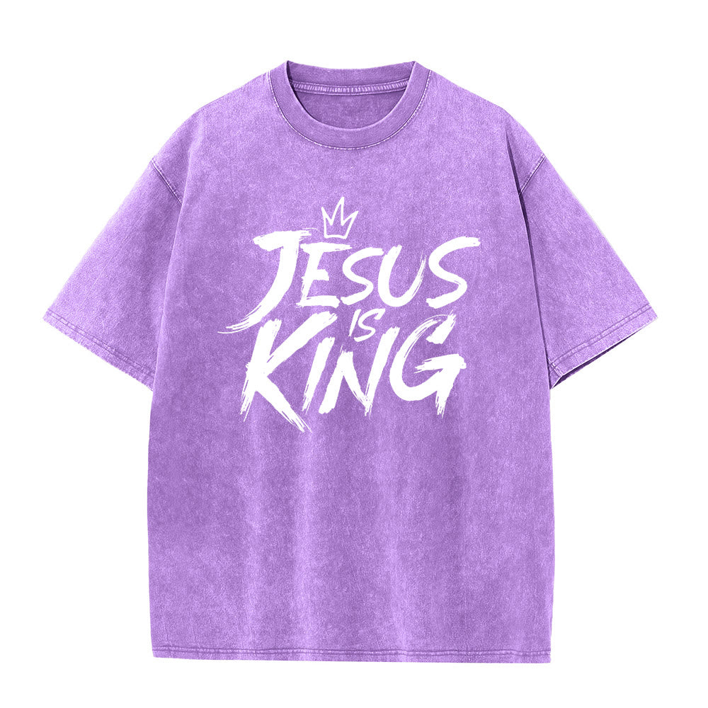Christianartworkshop Jesus Is King Unisex-T-Shirt (vorgewaschen) - Lila - 5XL - image 6