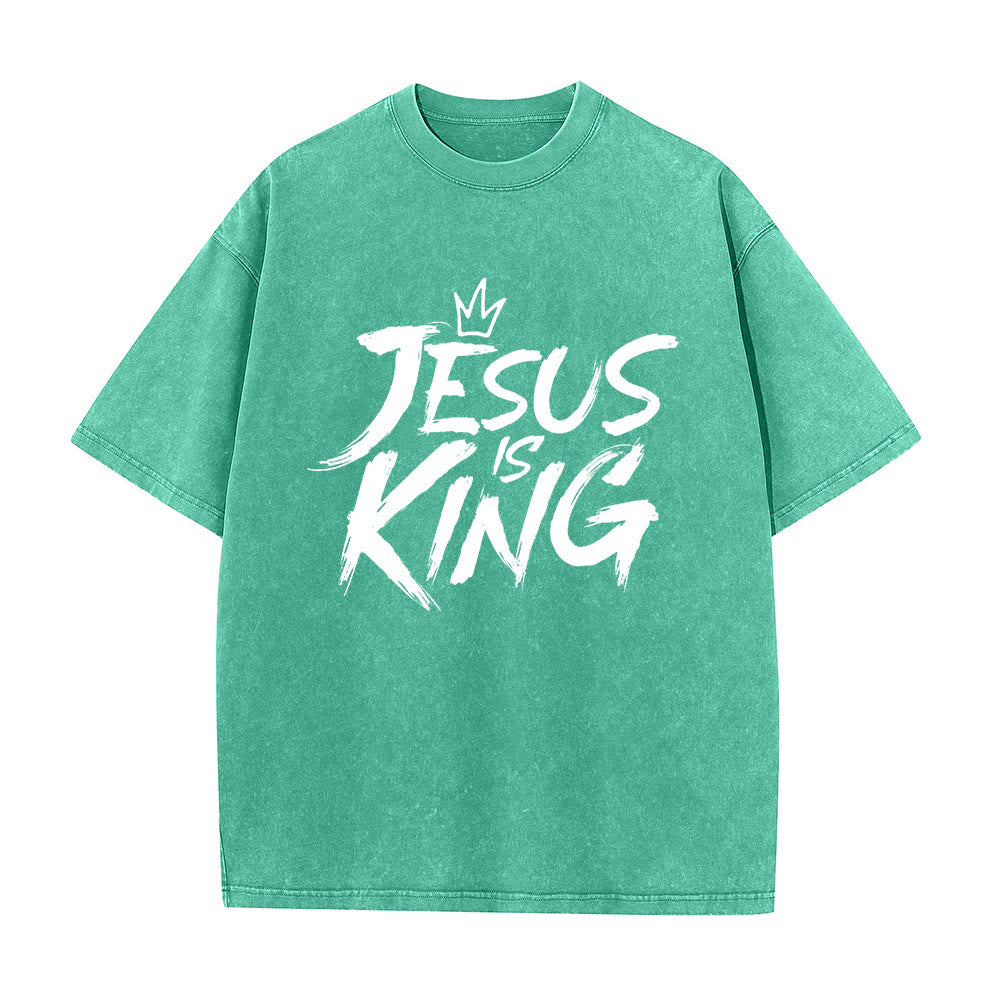 Christianartworkshop Jesus Is King Unisex-T-Shirt (vorgewaschen) - Grün - 5XL - image 7