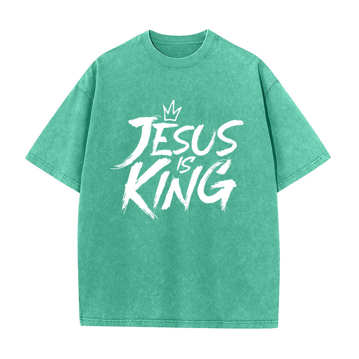 Christianartworkshop Jesus Is King Unisex-T-Shirt (vorgewaschen) - Grün - 5XL - image 7