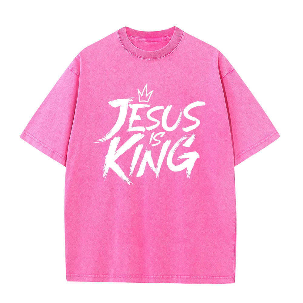 Christianartworkshop Jesus Is King Unisex-T-Shirt (vorgewaschen) - Rosa - 5XL - image 4