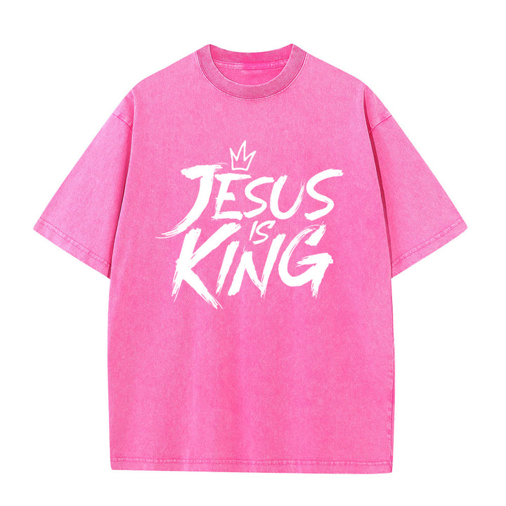 Christianartworkshop Jesus Is King Unisex-T-Shirt (vorgewaschen) - Rosa - 5XL - image 4