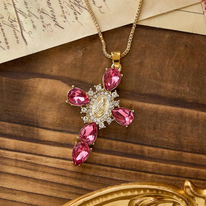 Christianartworkshop Leuchtende Marienkreuz-Halskette mit Zirkonia: Wärmender Trost für gläubige Herzen - Rose - image 5