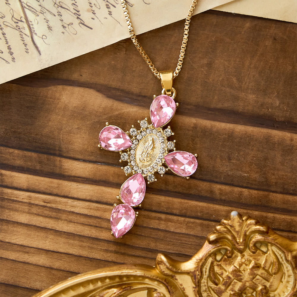 Christianartworkshop Leuchtende Marienkreuz-Halskette mit Zirkonia: Wärmender Trost für gläubige Herzen - Rosa - image 3