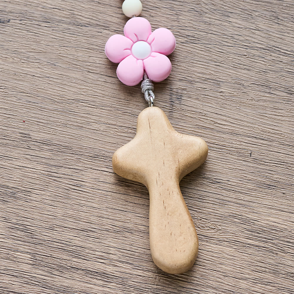 Christianartworkshop Buntes Rosenkranz-Set für Kinder: Weiche Silikonblumen in Rosa, Lila und Blau für das erste Gebet - image 7