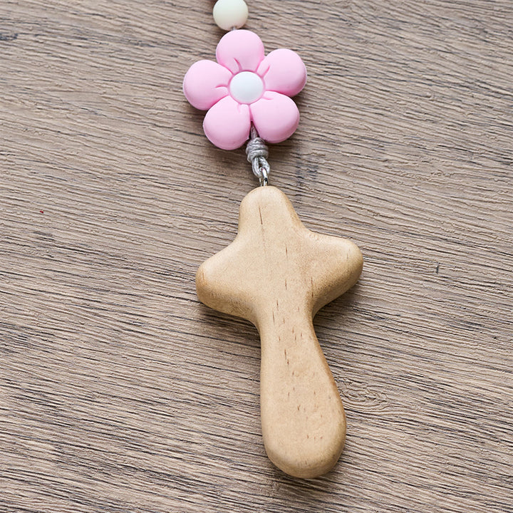 Christianartworkshop Buntes Rosenkranz-Set für Kinder: Weiche Silikonblumen in Rosa, Lila und Blau für das erste Gebet - image 7