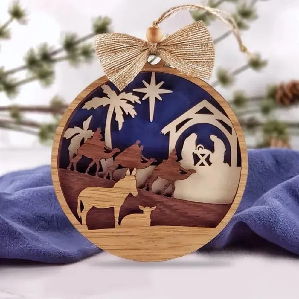 Christliche Kunstwerkstatt Rustikaler Stil Heilige Nacht Heilige Drei Könige Weihnachtskrippe Hängende Ornamente - image 2