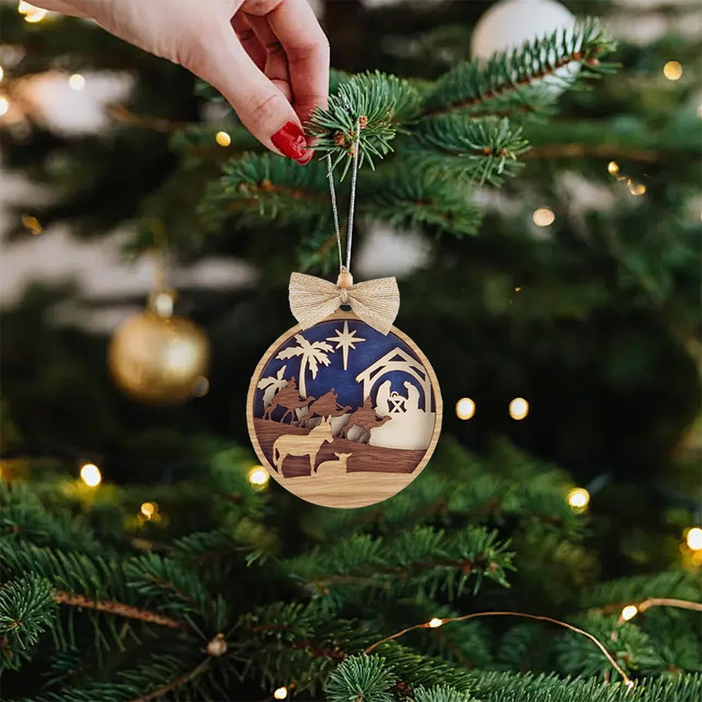 Christliche Kunstwerkstatt Rustikaler Stil Heilige Nacht Heilige Drei Könige Weihnachtskrippe Hängende Ornamente - image 1