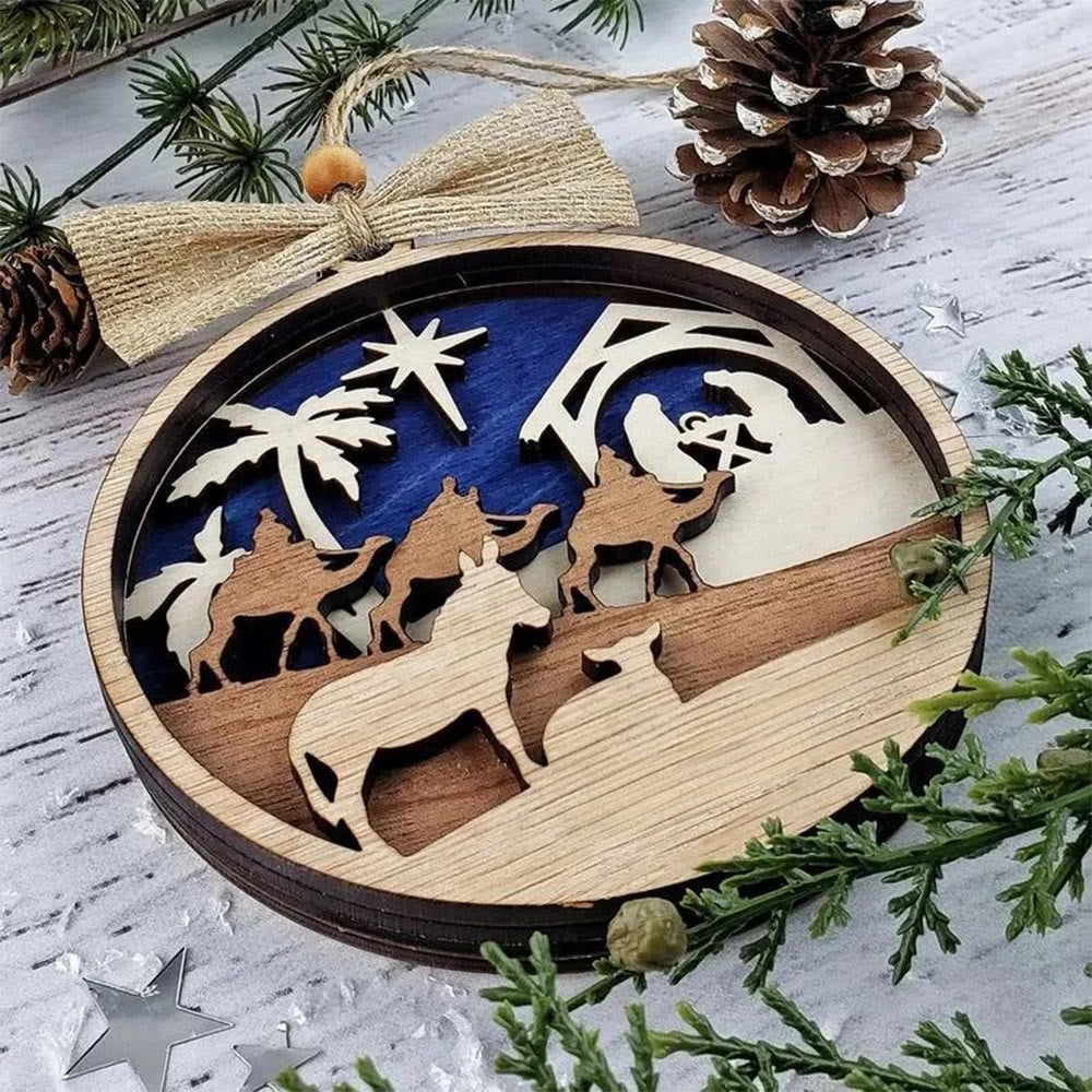 Christliche Kunstwerkstatt Rustikaler Stil Heilige Nacht Heilige Drei Könige Weihnachtskrippe Hängende Ornamente - image 4