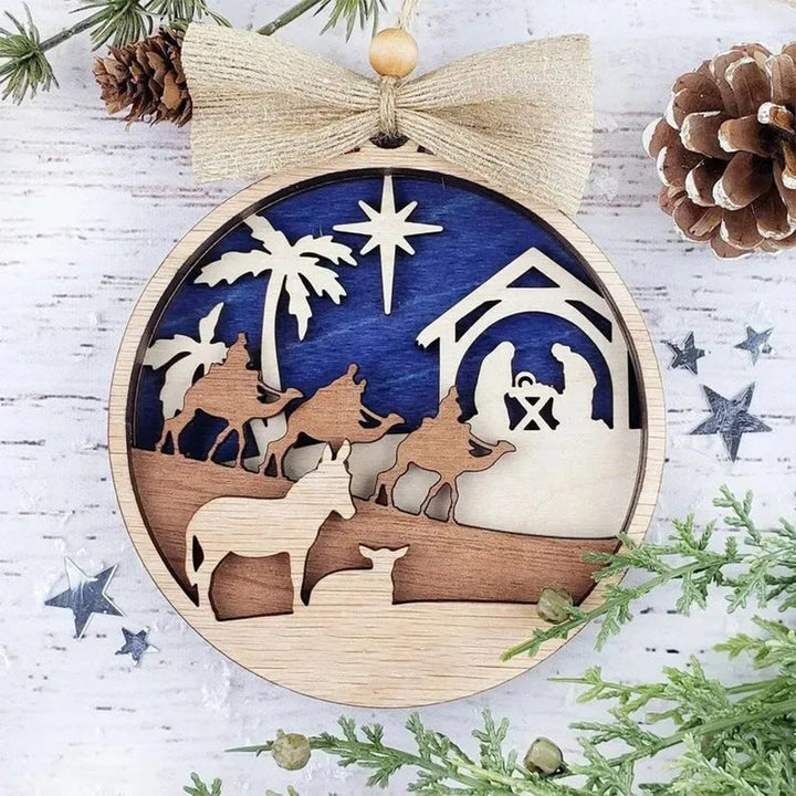 Christliche Kunstwerkstatt Rustikaler Stil Heilige Nacht Heilige Drei Könige Weihnachtskrippe Hängende Ornamente - Krippenszene - image 0