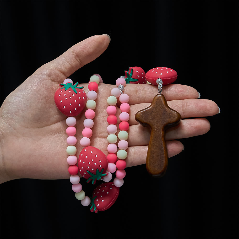 Christianartworkshop Erdbeerrosenkranz für Kinder: Zarte Beeren und rosa-weiße Perlen für junge Gläubige - image 1