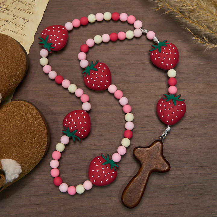 Christianartworkshop Erdbeerrosenkranz für Kinder: Zarte Beeren und rosa-weiße Perlen für junge Gläubige - Erdbeere - image 0