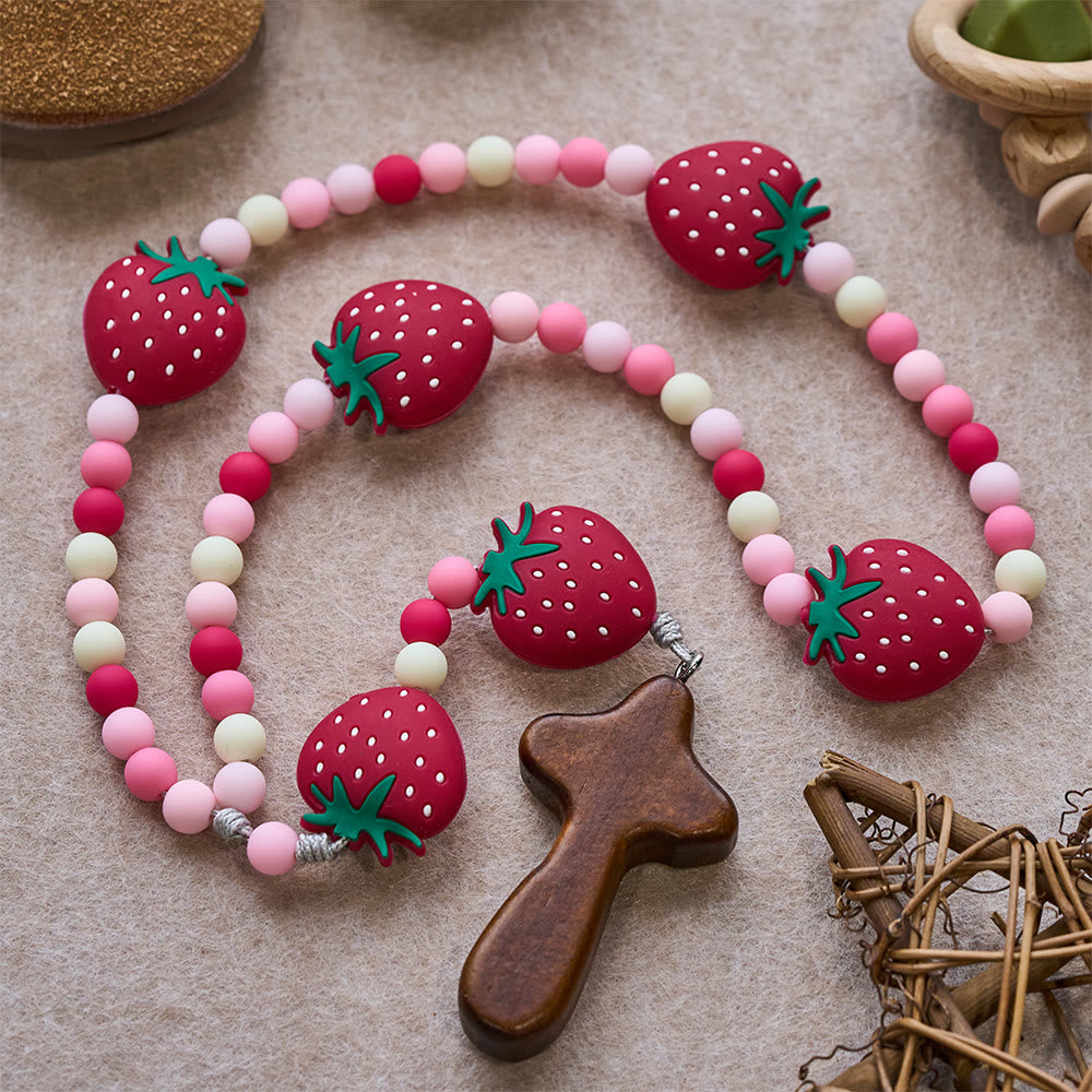 Christianartworkshop Erdbeerrosenkranz für Kinder: Zarte Beeren und rosa-weiße Perlen für junge Gläubige - image 4