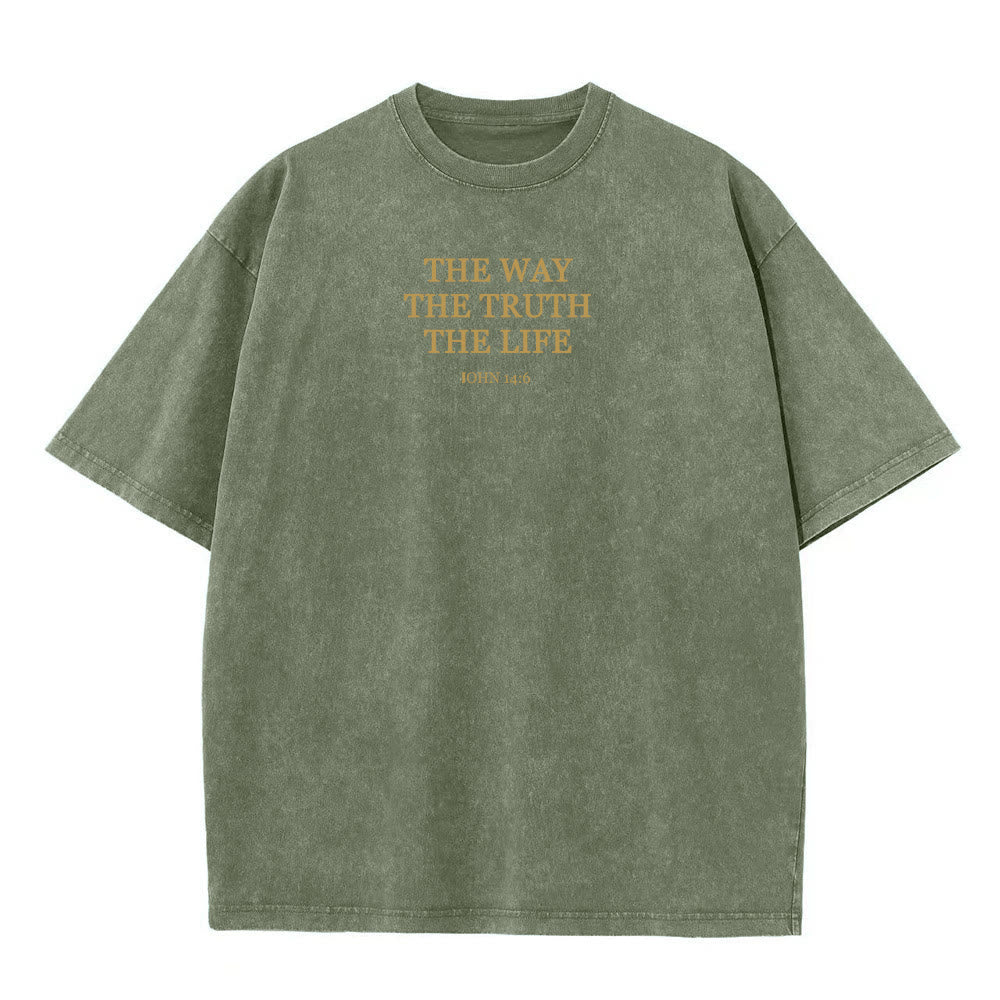 Christianartworkshop Jesus ist der Weg, die Wahrheit, das Leben – Johannes 14,6 (Gewaschenes T-Shirt) - Armeegrün - 4XL - image 3