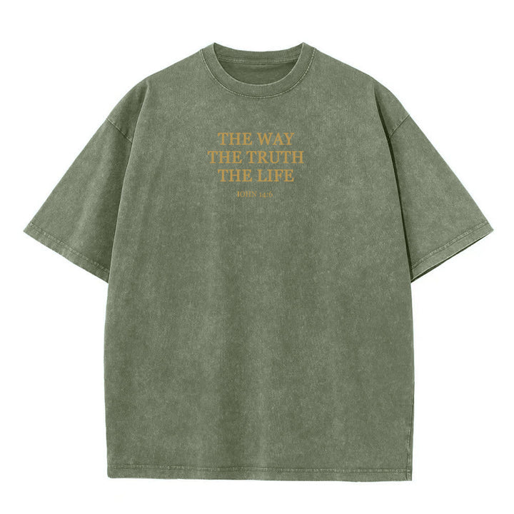 Christianartworkshop Jesus ist der Weg, die Wahrheit, das Leben – Johannes 14,6 (Gewaschenes T-Shirt) - Armeegrün - 4XL - image 3