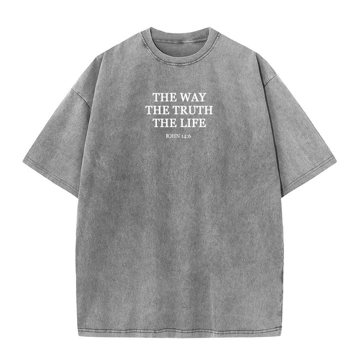 Christianartworkshop Jesus ist der Weg, die Wahrheit, das Leben – Johannes 14,6 (Gewaschenes T-Shirt) - Grau - 4XL - image 5