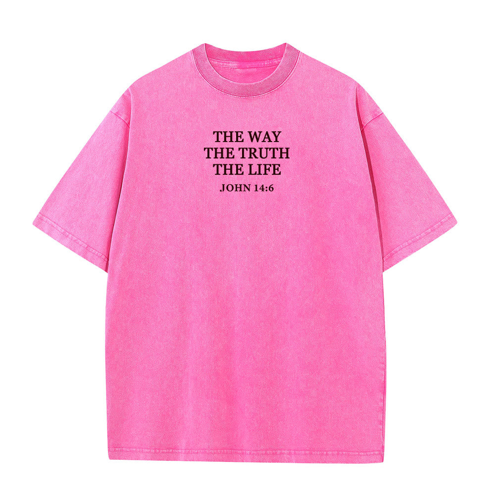 Christianartworkshop Jesus ist der Weg, die Wahrheit, das Leben – Johannes 14,6 (Gewaschenes T-Shirt) - Rosa - 4XL - image 7