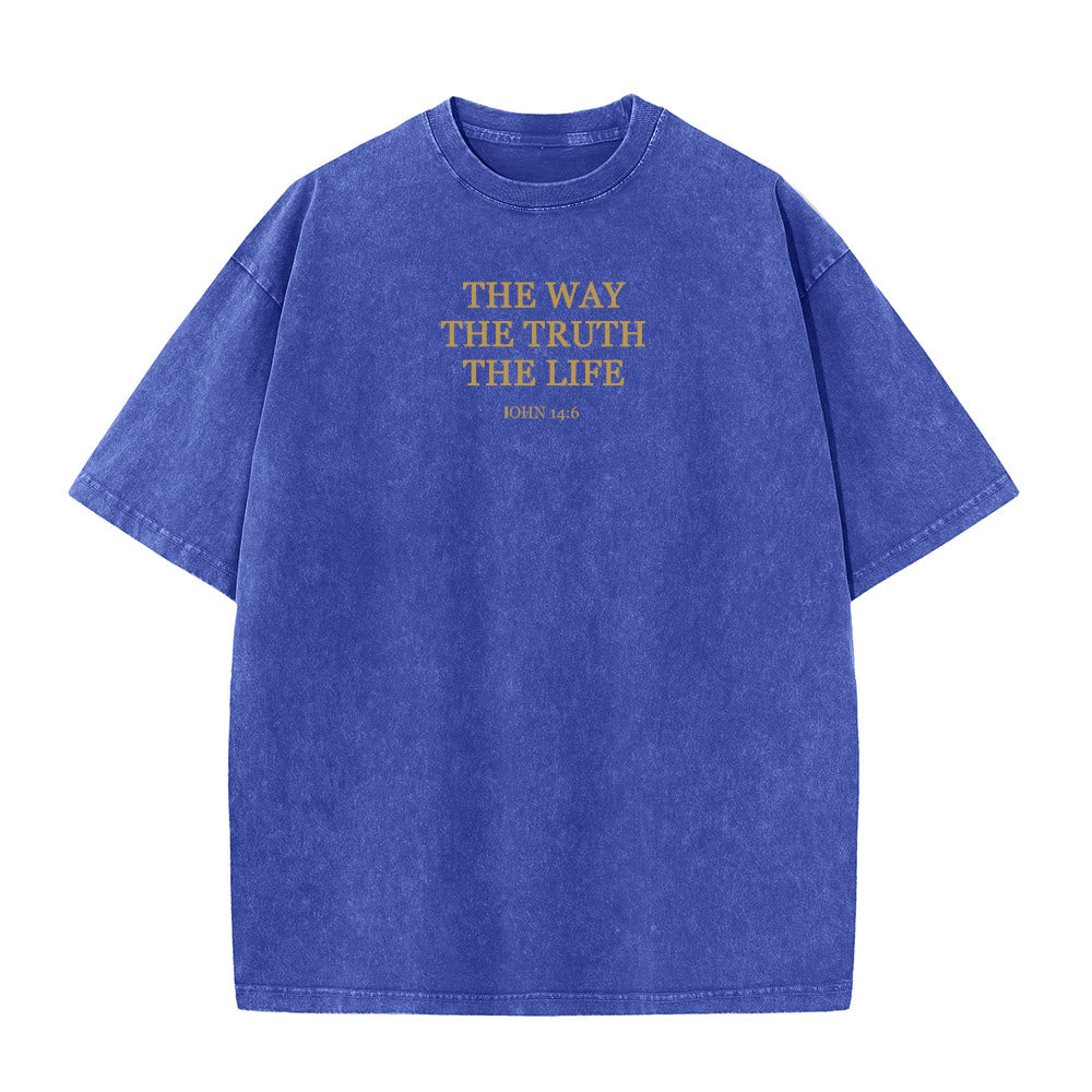 Christianartworkshop Jesus ist der Weg, die Wahrheit, das Leben – Johannes 14,6 (Gewaschenes T-Shirt) - Marineblau - 4XL - image 2