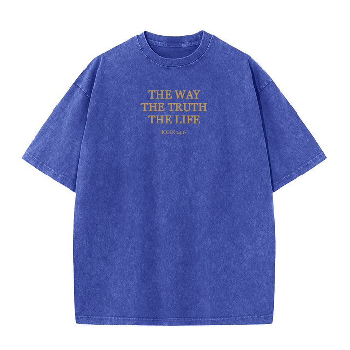 Christianartworkshop Jesus ist der Weg, die Wahrheit, das Leben – Johannes 14,6 (Gewaschenes T-Shirt) - Marineblau - 4XL - image 2