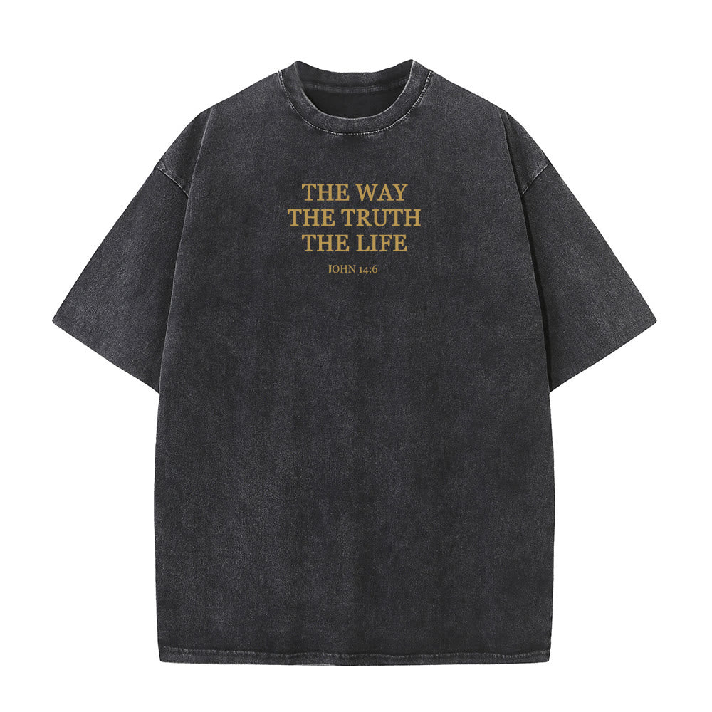 Christianartworkshop Jesus ist der Weg, die Wahrheit, das Leben – Johannes 14,6 (Gewaschenes T-Shirt) - image 1