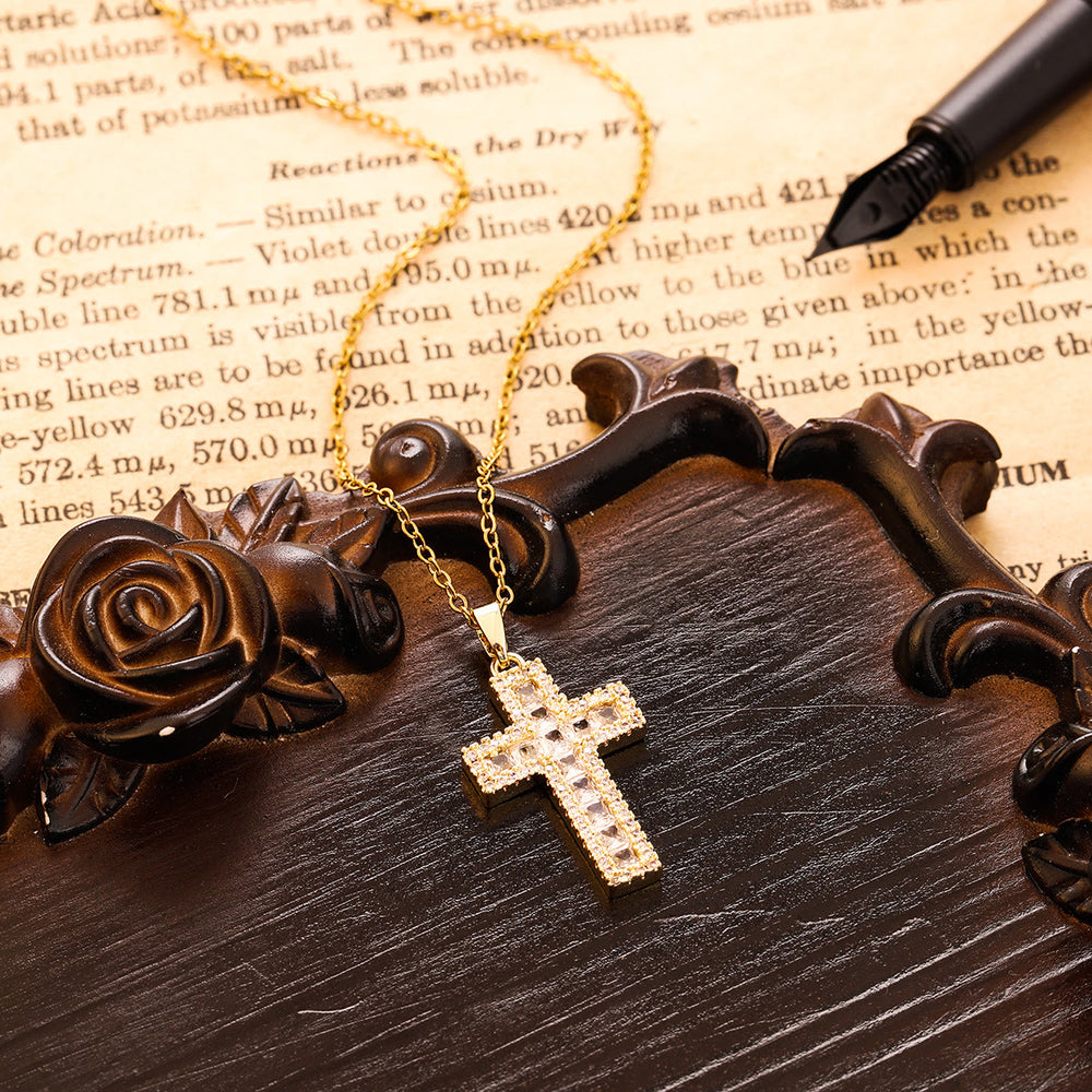 Christianartworkshop Funkelnde Zirkon-Kreuz-Halskette: Strahlender Glaube für jeden Tag - Golden - image 1