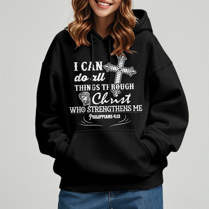 Christianartworkshop Zitat-Stil Ich kann alles schaffen Fleecegefütterter Polyester-Hoodie - image 2