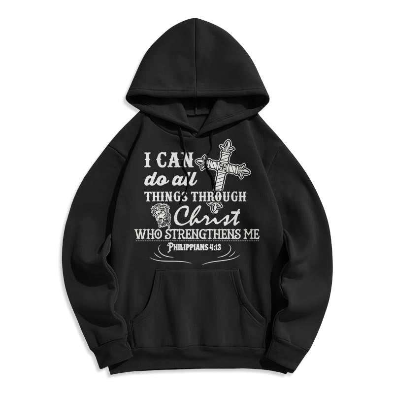 Christianartworkshop Zitat-Stil Ich kann alles schaffen Fleecegefütterter Polyester-Hoodie - Schwarz - 2XL - image 0