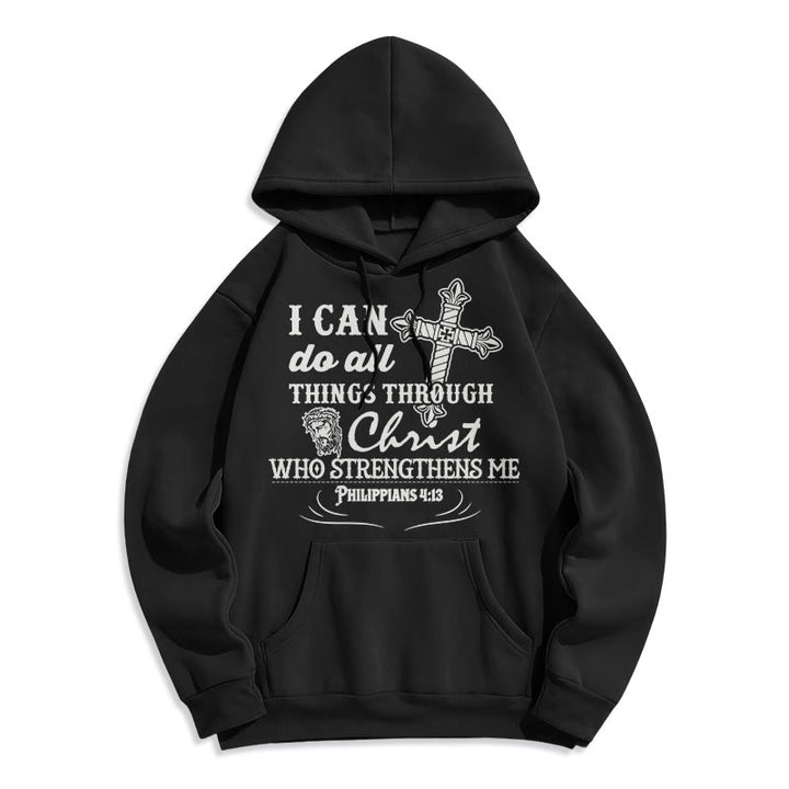Christianartworkshop Zitat-Stil Ich kann alles schaffen Fleecegefütterter Polyester-Hoodie - Schwarz - 2XL - image 0