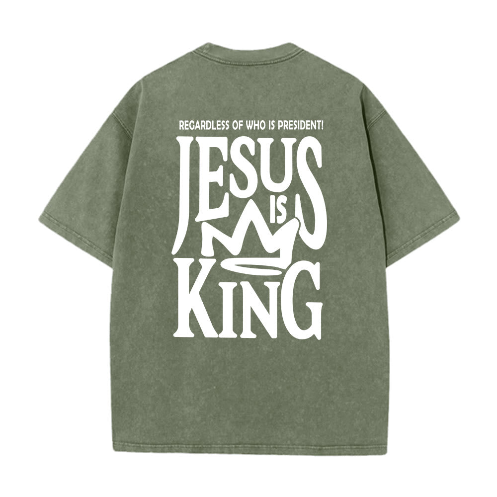 Christianartworkshop Jesus is King Statement Unisex Washed T-Shirt - Armeegrün - 5XL - image 14