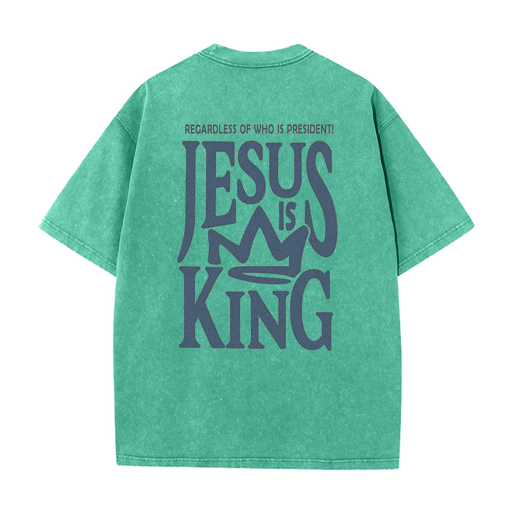 Christianartworkshop Jesus is King Statement Unisex Washed T-Shirt - Grün - 5XL - image 12