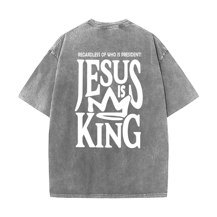 Christianartworkshop Jesus is King Statement Unisex Washed T-Shirt - Grau - 5XL - image 10