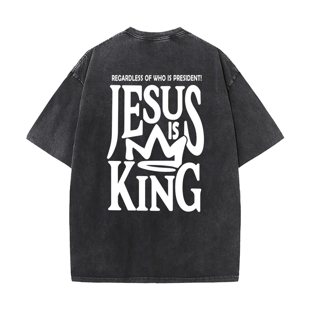 Christianartworkshop Jesus is King Statement Unisex Washed T-Shirt - Schwarz - 5XL - image 6