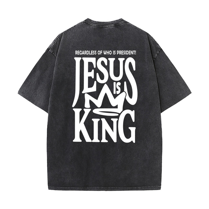 Christianartworkshop Jesus is King Statement Unisex Washed T-Shirt - Schwarz - 5XL - image 6