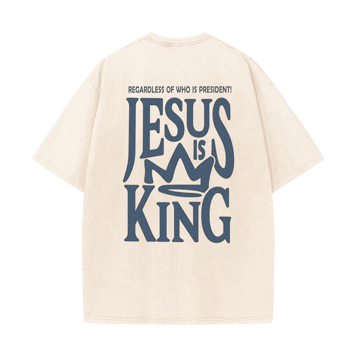 Christianartworkshop Jesus is King Statement Unisex Washed T-Shirt - Aprikose - 5XL - image 2