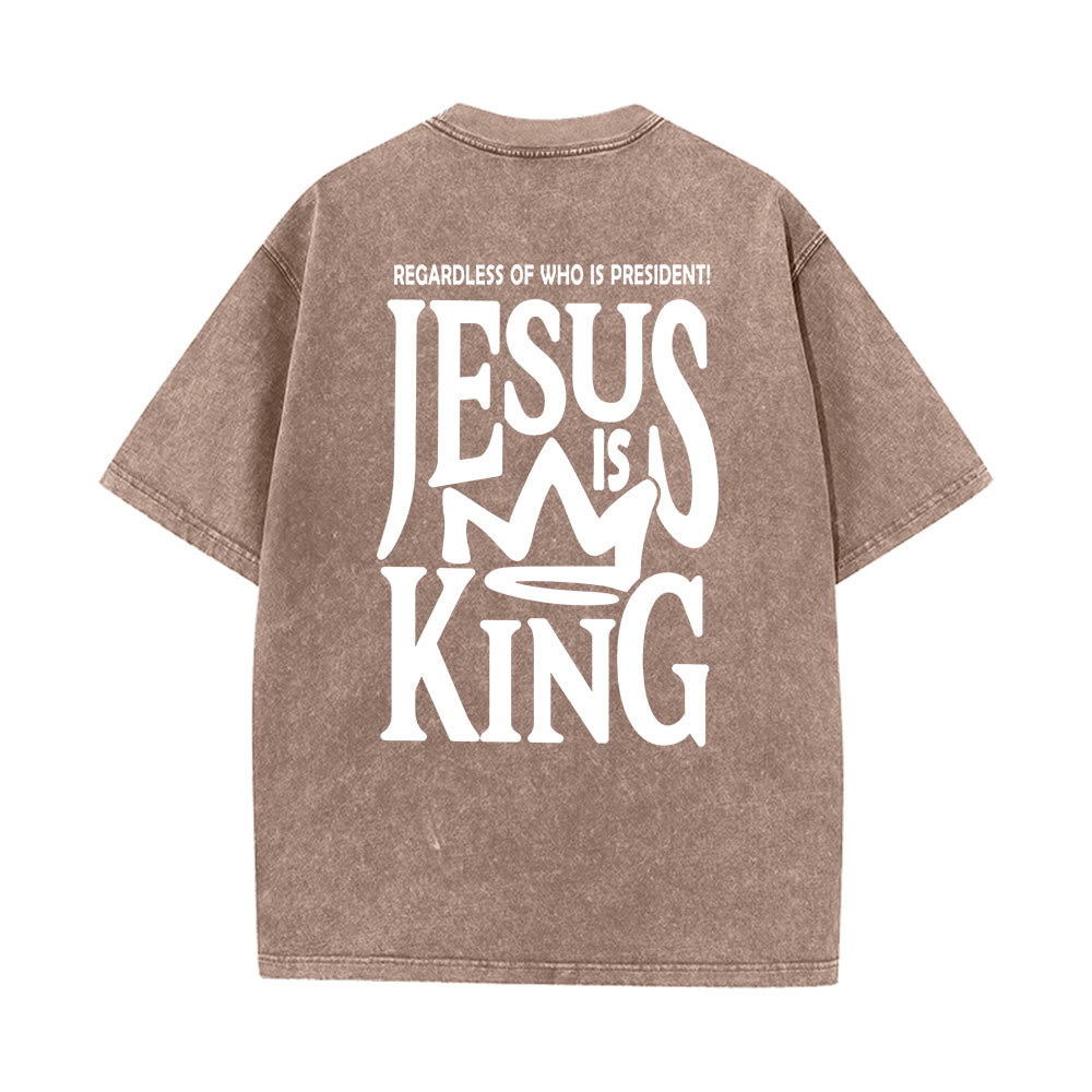 Christianartworkshop Jesus is King Statement Unisex Washed T-Shirt - Kaffee - 5XL - image 16