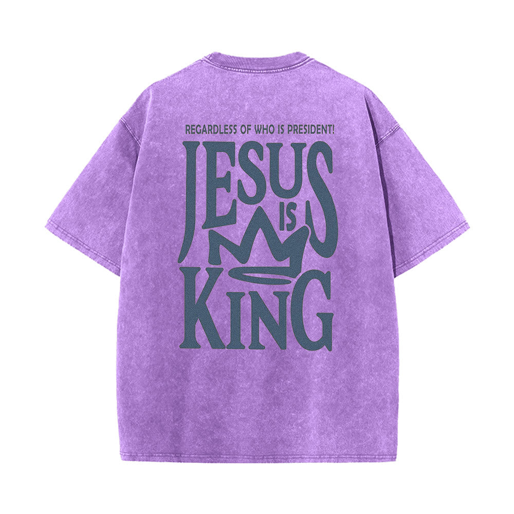 Christianartworkshop Jesus is King Statement Unisex Washed T-Shirt - Lila - 5XL - image 8