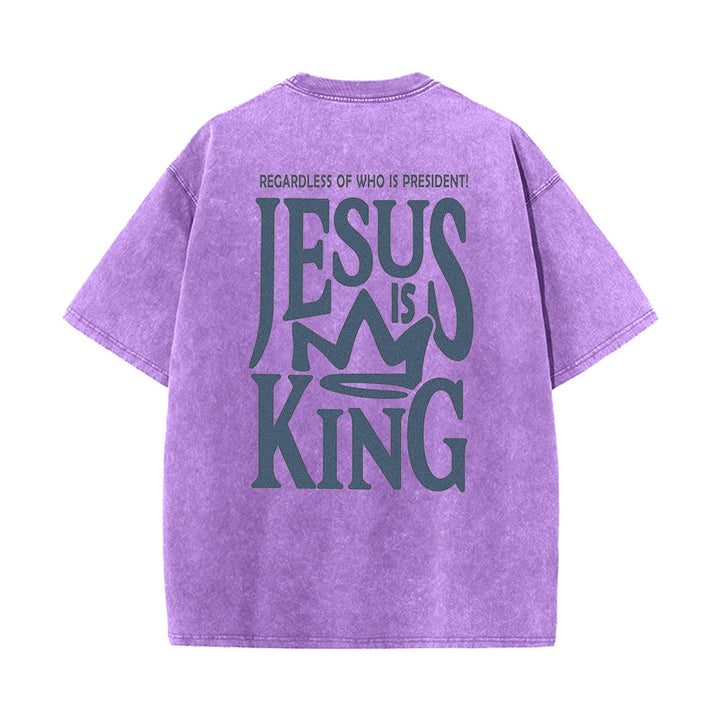 Christianartworkshop Jesus is King Statement Unisex Washed T-Shirt - Lila - 5XL - image 8