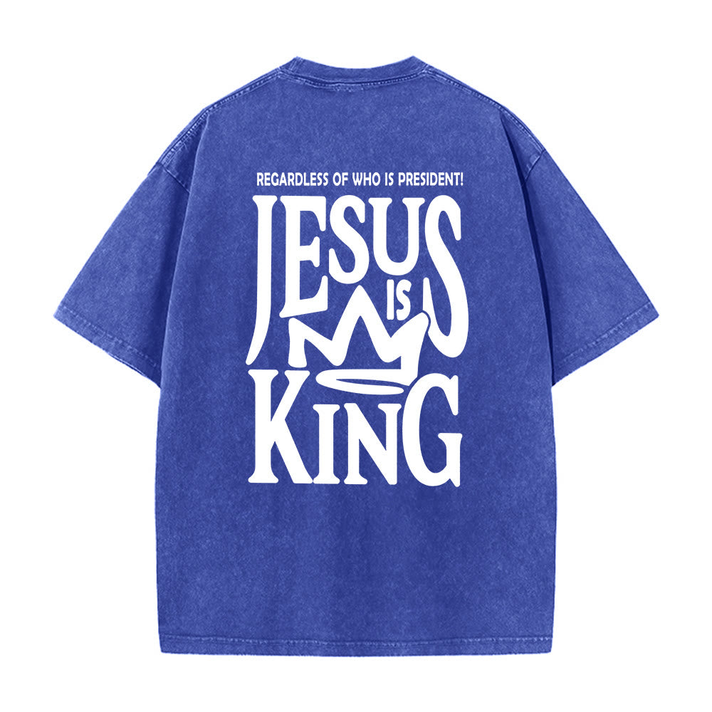 Christianartworkshop Jesus is King Statement Unisex Washed T-Shirt - Blau - 5XL - image 0
