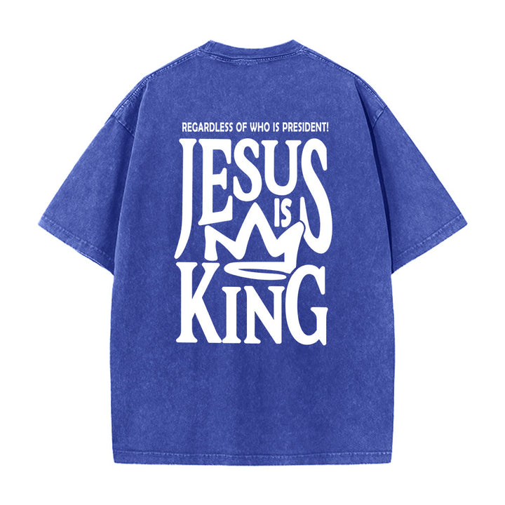 Christianartworkshop Jesus is King Statement Unisex Washed T-Shirt - Blau - 5XL - image 0