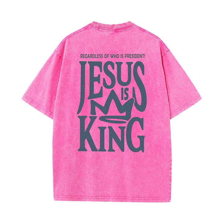 Christianartworkshop Jesus is King Statement Unisex Washed T-Shirt - Rosa - 5XL - image 4
