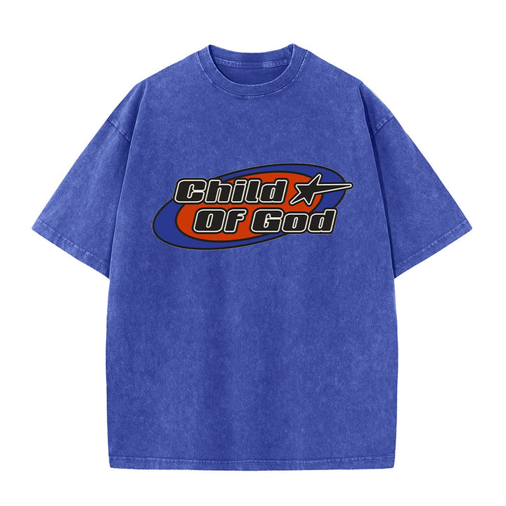 Christianartworkshop Kind Gottes Grafik Unisex gewaschenes T-Shirt - Blau - 5XL - image 3